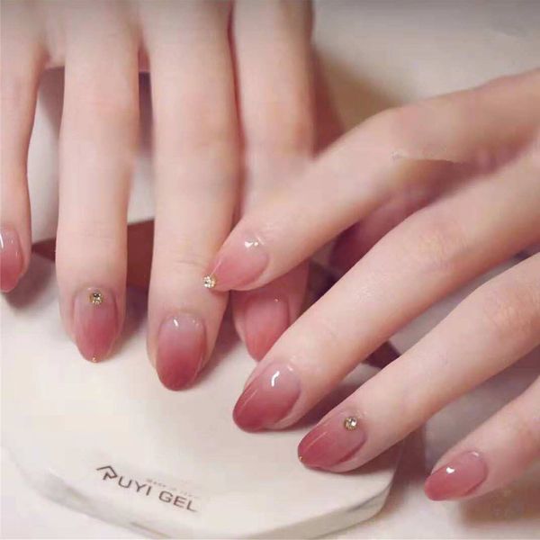 

24pcs false nails full finished artificial art decoration beauty nail tool gradient red false nails tips with rhinestone 2019, Red;gold