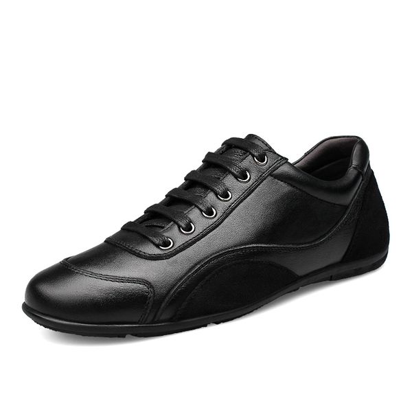 

men casual shoes 2020 new fashion men genuine leather shoes lace up anti slip casual footwear for male size 36-48 oxfords *1618, Black