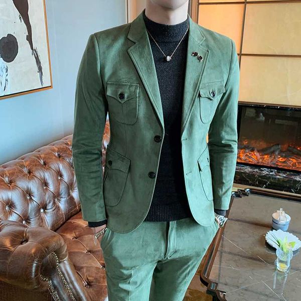 

весна замша костюмы человека 2 шт slim fit бизнес роскошные платья костюмы blazer pant сплошной цвет свадебные groom для мужчин, White;black