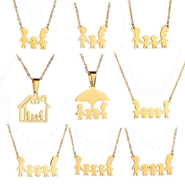 

fashion girl boy dad mom pendant necklace golden silver daughter son stainless steel necklace chain gift jewelry for children