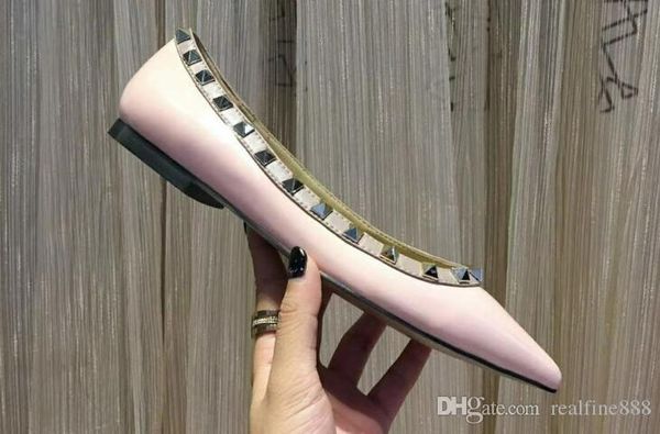 

5a 6502180 patent leather studs ballet flat shoes,suede leather,platinum-finish studs,size 34-42,dhl ing, Black