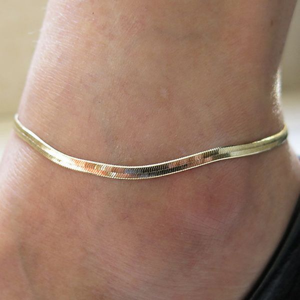 

new fine silver / gold plated adjustable flat snake chain anklet bracelet women simple delicate foot chain summer beach feet jewelry, Red;blue