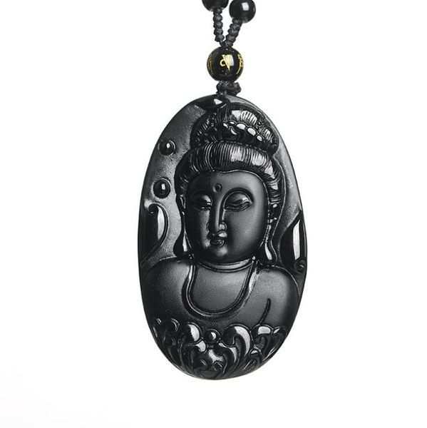 

natural obsidian avalokitesvara pendant necklace men's and women's crystal jewelry necklace wholesale gifts fine jewelry, Silver