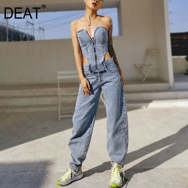 

women's jeans [deat] 2021 spring fast delivery women denim overalls loose slim wrap design street fashion trend clothes ap257, Blue