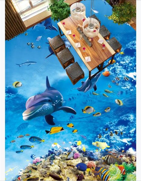 

custom 3d self-adhesive floor mural wallpaper interior decoration hd blue ocean world toilet bedroom 3d waterproof floor sticker