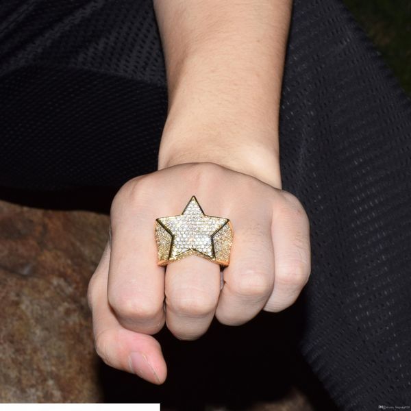 

the bling king fashion star rings 18 k gold color full iced cubic zirconia hiphop ring jewelry for men and women drop shipping, Golden;silver