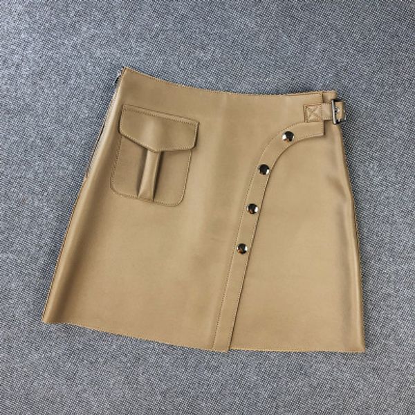 

2020 women spring genuine real sheep leather skirt e23, Black