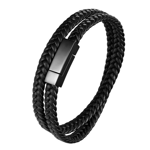 

fashion genuine leather bracelet men stainless steel bracelets multi layer braided rope chain for male jewelry vintage gifts, White