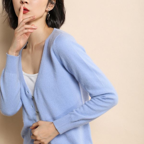 

mvlyflrt 2019 весна новый v-образный вырез knit кардиган solid color основывая bhirt тонкий с длинными рукавами вязать диких куртка из натур, White;black