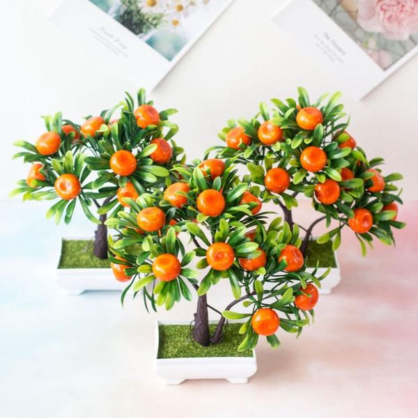 

16heads artificial plants fruit orange bonsai fake flowers potted ornaments for home garden decoration l decor mini bonsai
