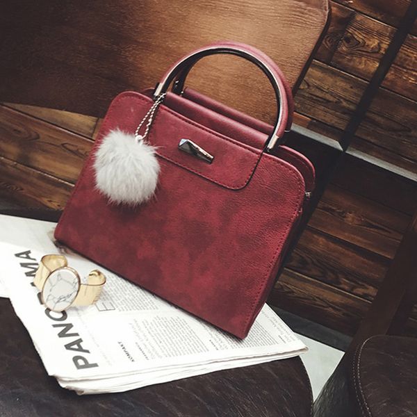 

adiputent fashion women pu leather handbag stereotypes package shoulder message bag casual tote bag with fur ball 2019 mujer new