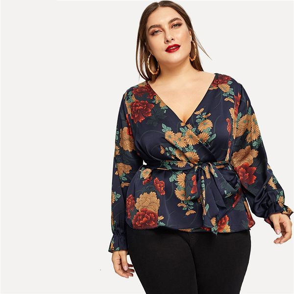 

designer blouses for women plus size floral print self tie waist blouse shirt 2019 spring fashion v neck shirts elegant ladies, White