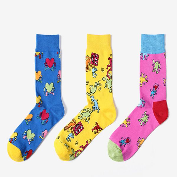 

men women cycling socks winter warm fashion cartoon pattern casual running socks stocke calcetines ciclismo 2019#30, Black