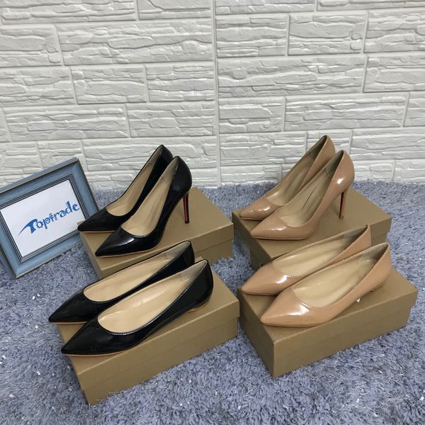 

classic red sole high heel women stiletto heel dress shoes luxury patent leather dress shoes women designer wedding party shoes, Black