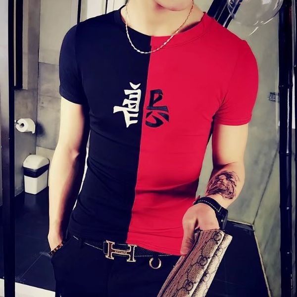 

summer men's short-sleeved t-shirt korean-style slim fit half sleeve mixed colors cool social lively fella crew neck trend cloth, White;black