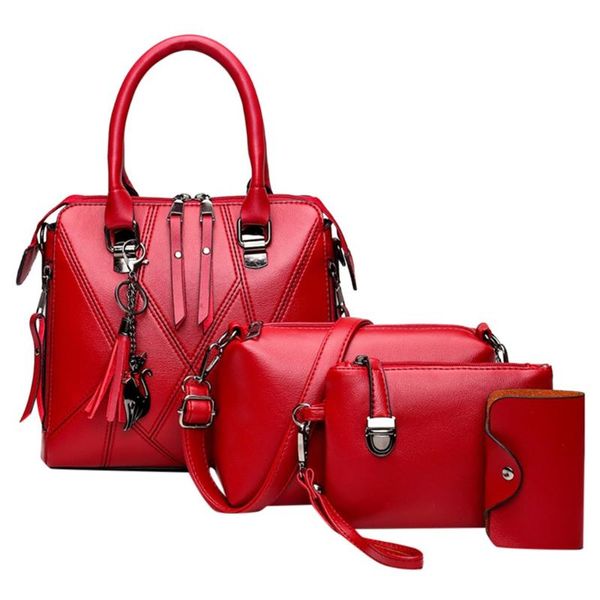 

4pcs women fashion pattern solid fringe purse +messenger bag+handbag+wallet pu leather shoulder bag for female bolso femenino