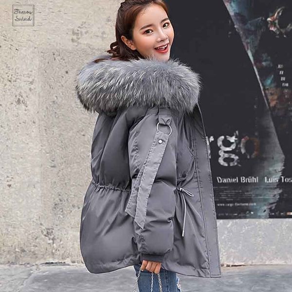 

2019 winter short jacket mujer hooded parkas winter coat down women women loose parka fur collar cotton padded jackets, Black