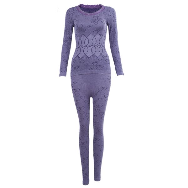 

women round neck thermal set winter &pants long johns pajama sets purple, Black;red