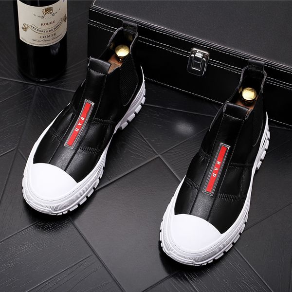 

new british tide men's high shoes fashion casual shoes hip hop for man youth trending platform zapatos hombre, Black
