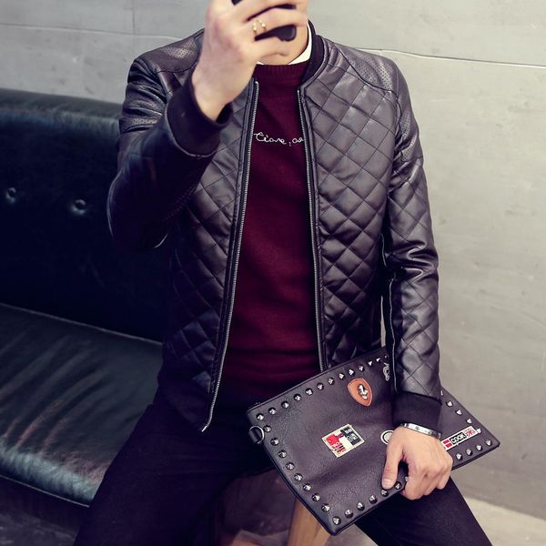 

2017 brand new leather clothing mens jacket coat fall winter biker bomber male jacket thin men's jackets men pu warm coats, Black;brown