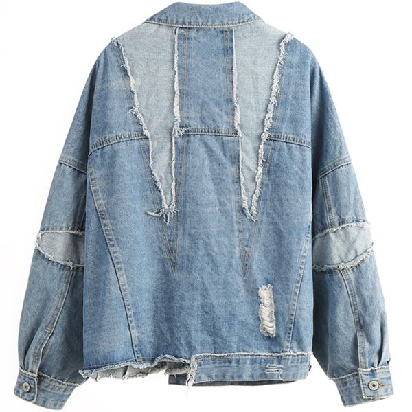 

new korean vintage frayed tassel patchwork jean jacket women 2019 autumn casual loose ripped hole denim jacket basic coat, Black;brown