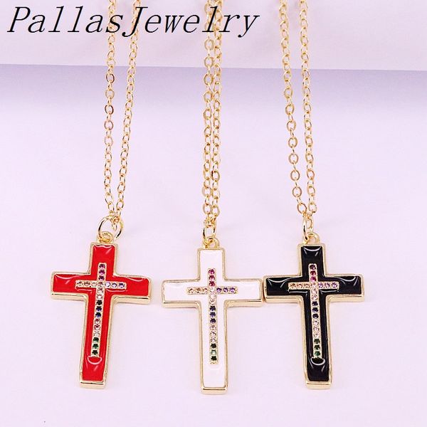 

10pcs multi colorful cz zirconia enamel cross pendant necklaces for women men jewelry, Silver