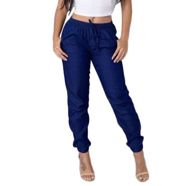 

women's jeans summer trousers womens elastic waist casual pants high blue denim for women femme#y20