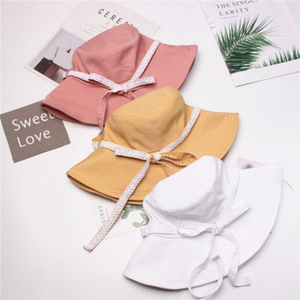 

summer sweet lace bow-knot hat all-match solid color casquette travel sombrero mujer concise causal bucket hat, Blue;gray