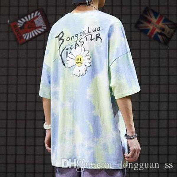 

pink blue colors ins printed t shirt men women 1 loose t-shirts tees, White;black