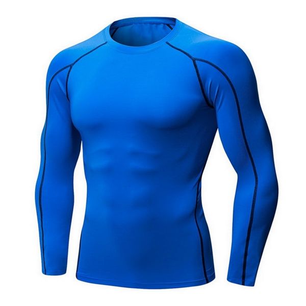 

fashion quick dry men running t shirt long sleeve fitness for male bodybuliding compression shirts slimming sports tight, Black;blue