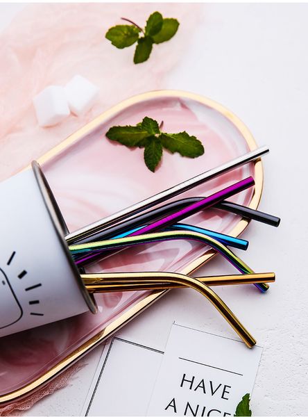 

straws colorful drinking straw reusable metal straw home party bar accessories 21.5cm bent straight optional 50pcs ing