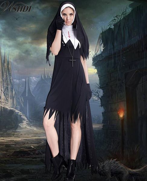 

black the virgin mary costume cosplay witch wear uniform halloween masquerade catholic nun fancy dress