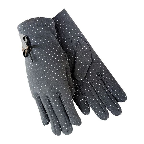

new fashion elegant female wool touch screen gloves winter women warm full finger leather bow dotted embroidery gloves, Blue;gray