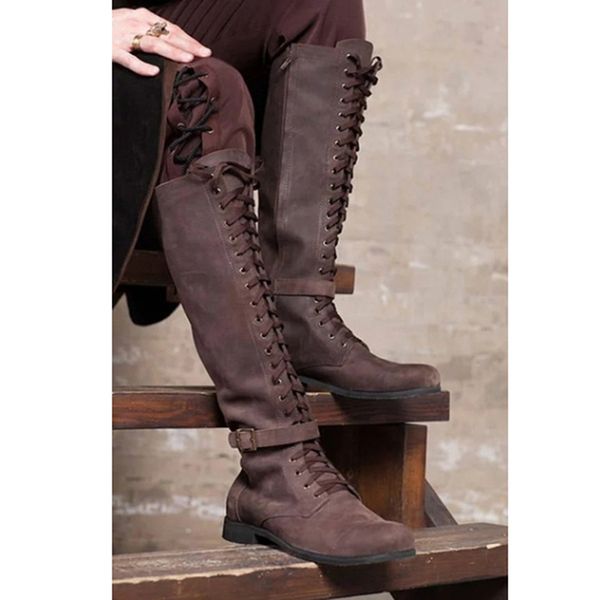 

autumn and winter women vintage boots fashion boots long tube knights female sheos thick and large belt buckle cross border boot, Black
