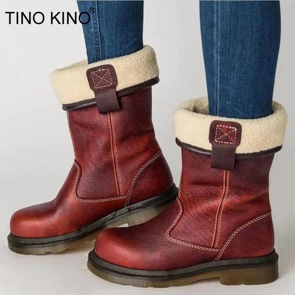 

tino kino women vintage winter short plush slip on warm ankle boots woman sewing chunky heel two wear boots female casual shoes, Black