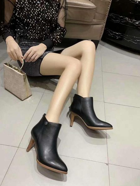 

international fashion designer explosion calfskin pointed party banquet black booties work high heel women's boots with high 8cm 35-40