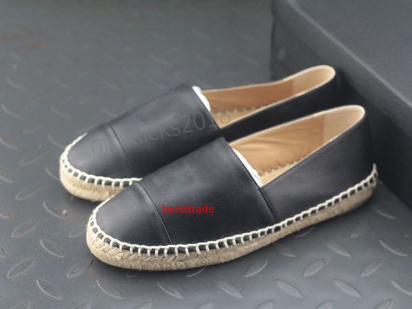 

all black designer casual shoes slippers soft straw weaving loafer espadrilles leather cap toe canvas chaussures luxury ladies slip on
