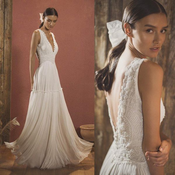 

vintage a line wedding dresses v neck lace appliqued chiffon bridal gowns tiered ruffles wedding dress, White