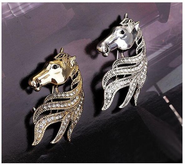 

male zodiac horse head brooch star suit coat cape button, Gray