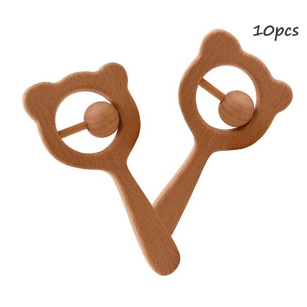 

10шт бук деревянные погремушки деревянные бусы зуб жевать игрушку прорезывание зубов игрушки монтессори пищевые деревянные детские погремушк