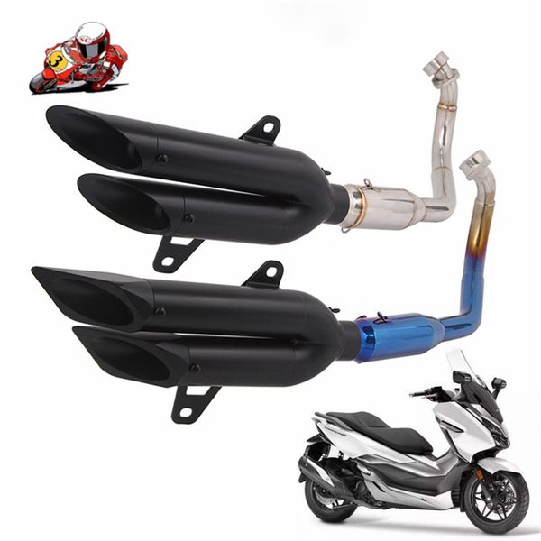

full system muffler 2 holes front link pipe slip on for forza 300 forza300 motorcycle exhaust escape modified