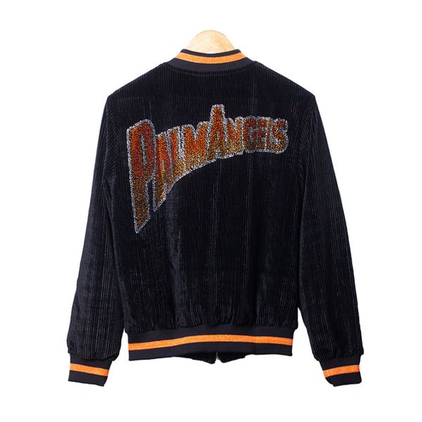 

19SS Palm Angels Crystal Logo Corduroy Jacket Men Women Higstreet Long Sleeve Zipper Hip Hop Jacket Fashion HFLSJK332