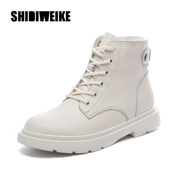 

genuine leather women black white warm ankle boots motorcycle boots female autumn winter shoes woman punk motorcycle j991