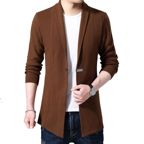 

spring men's knit sweater jackets mid-length wool sweater coat solid color casual outer wear, White;black