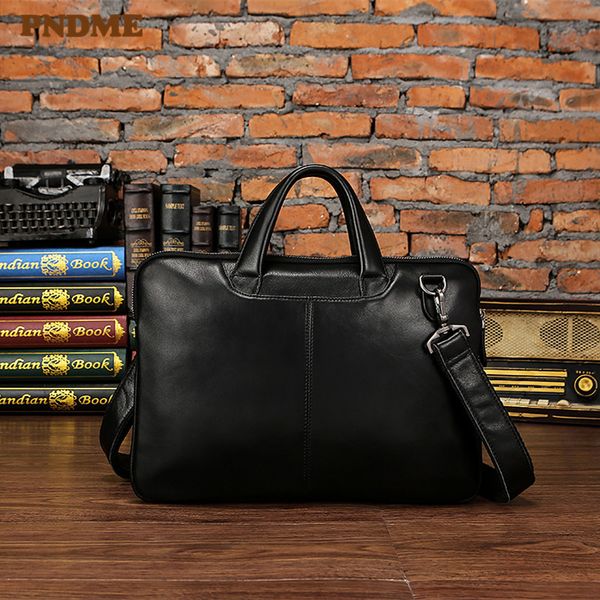 

pndme black genuine leather men's business briefcase casual soft first layer cowhide lapbag shoulder bag lawyer handbags