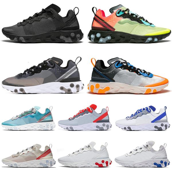 

new react element 55 87 men women running shoes triple black royal tint volt racer pink anthracite mens trainers fashion sports sneakers