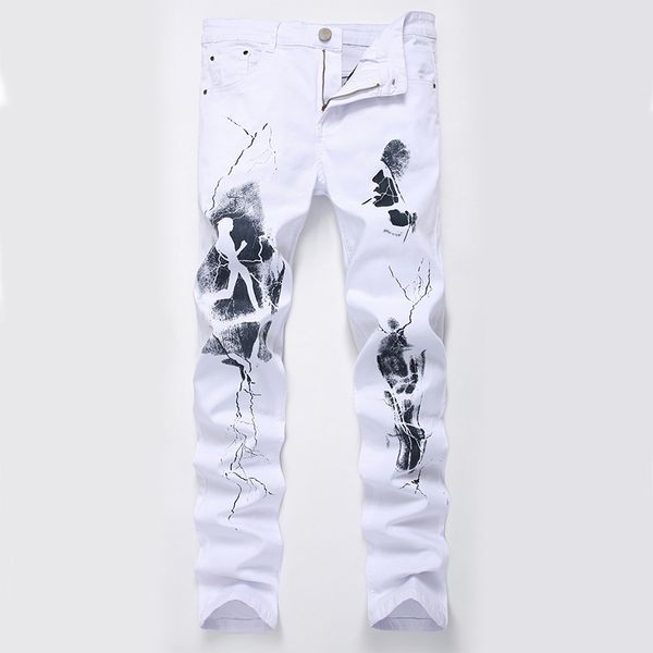 

new fashion casual trousers printing high elastic jeans men autumn denim pants classic printed slim trousers cowboys young man, Black