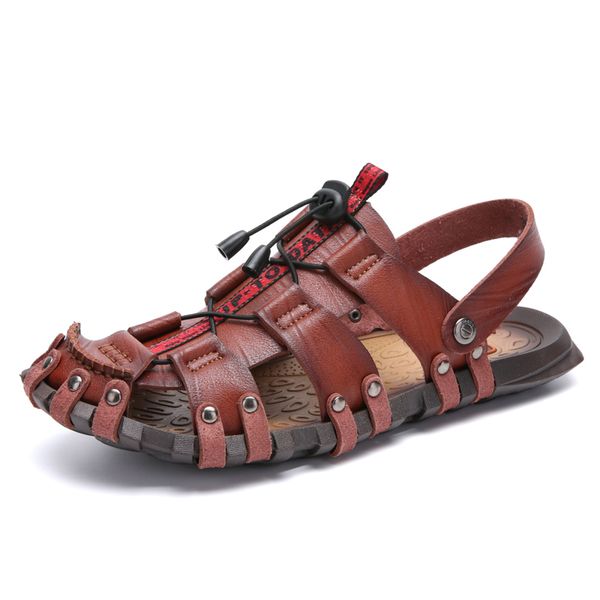 

mens sandals leather men shoes leather casual lightweight non-slip beach sandals rubber comfortable big size 38-47, Black
