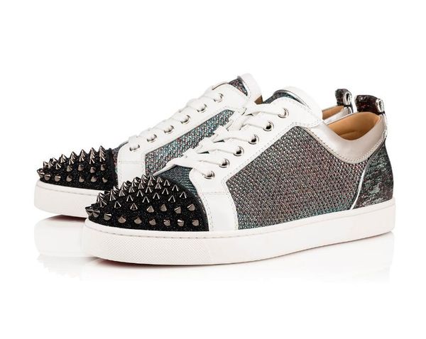

designer luxury mesh breather sneakers red bottom men's flat junior pik spiked orlato casual fashion glitter genuine leather wedding pa, Black