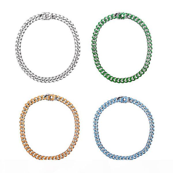 

luxury fashion personalized jewelry colorful cuban chain hip hop men's and women's short collarbone necklace 45cm, Silver